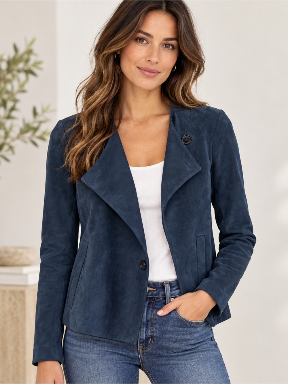 Theory Navy Blue Suede Draped Jacket Blazer Size P/TP